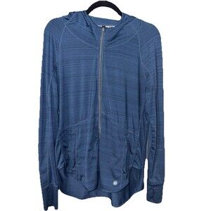 Athleta Women’s Hooded Full Zip Shirt Blue Athleisure Size Large